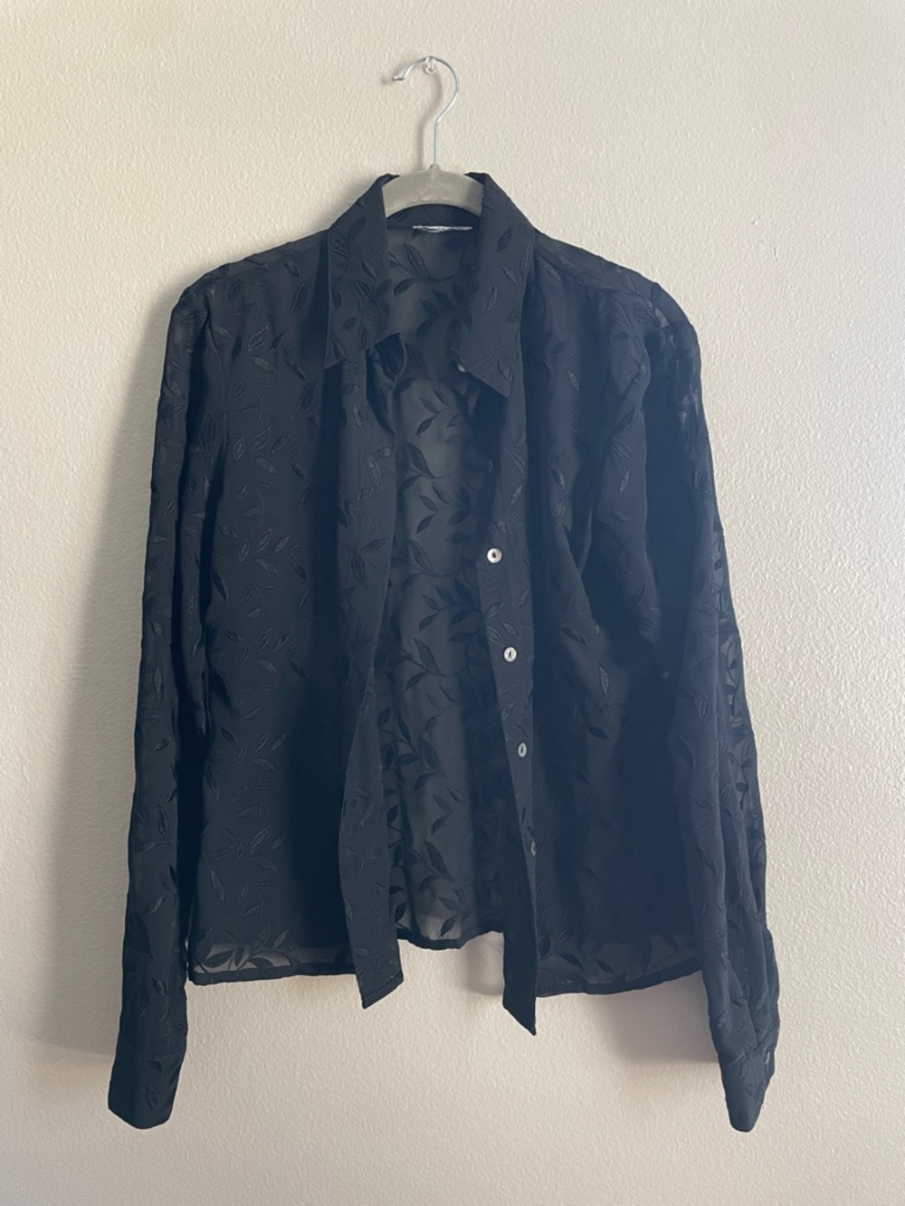 Black Sheer Floral Button-Up Shirt Jacket